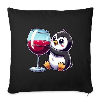 Mignon pingouin vin rouge critique de vin dessin animé - Housse de coussin décorative 45 x 45 cm - noir - Devant