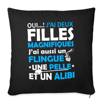 Tshirt pour Papa - J'ai deux Filles Magnifiques - Housse de coussin décorative 45 x 45 cm - noir - Devant