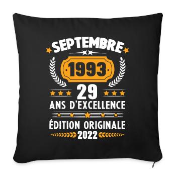 Cadeau D'anniversaire Rétro 29 Ans Septembre 1993 - Housse de coussin décorative 45 x 45 cm - noir - Devant