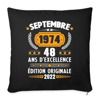 Cadeau D'anniversaire Rétro 48 Ans Septembre 1974 - Housse de coussin décorative 45 x 45 cm - noir - Devant