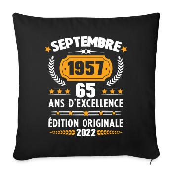 Cadeau D'anniversaire Rétro 65 Ans Septembre 1957 - Housse de coussin décorative 45 x 45 cm - noir - Devant