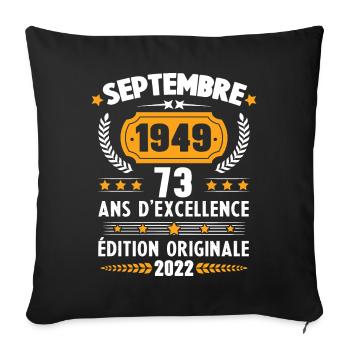 Cadeau D'anniversaire Rétro 73 Ans Septembre 1949 - Housse de coussin décorative 45 x 45 cm - noir - Devant