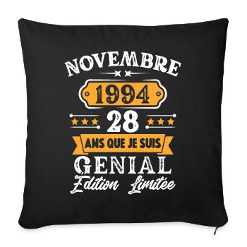 Cadeau D'anniversaire 28 Ans Novembre 1994 Rétro - Housse de coussin décorative 45 x 45 cm - noir - Devant
