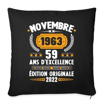 Cadeau D'anniversaire Rétro 59 Ans Novembre 1963 - Housse de coussin décorative 45 x 45 cm - noir - Devant