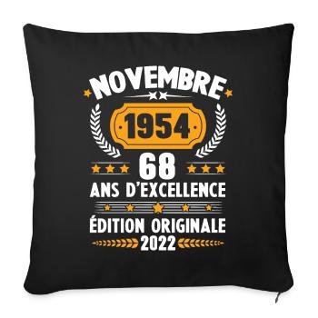 Cadeau D'anniversaire Rétro 68 Ans Novembre 1954 - Housse de coussin décorative 45 x 45 cm - noir - Devant