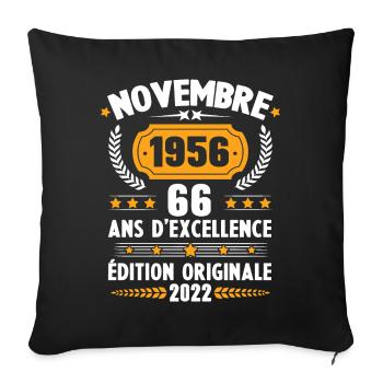 Cadeau D'anniversaire Rétro 66 Ans Novembre 1956 - Housse de coussin décorative 45 x 45 cm - noir - Devant