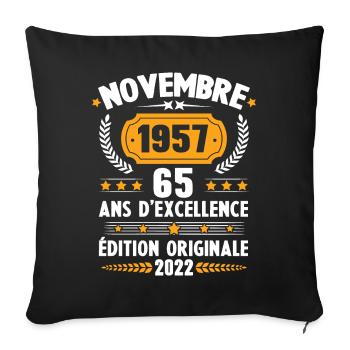 Cadeau D'anniversaire Rétro 65 Ans Novembre 1957 - Housse de coussin décorative 45 x 45 cm - noir - Devant