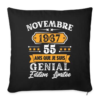 Cadeau D'anniversaire 55 Ans Novembre 1967 Rétro - Housse de coussin décorative 45 x 45 cm - noir - Devant