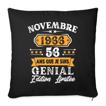 Cadeau D'anniversaire 56 Ans Novembre 1966 Rétro - Housse de coussin décorative 45 x 45 cm - noir - Devant
