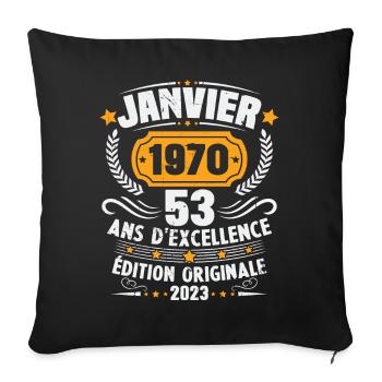 Cadeau D'anniversaire 53 Ans Janvier 1970 Vintage - Housse de coussin décorative 45 x 45 cm - noir - Devant