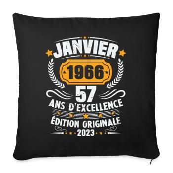 Cadeau D'anniversaire 57 Ans Janvier 1966 Vintage - Housse de coussin décorative 45 x 45 cm - noir - Devant
