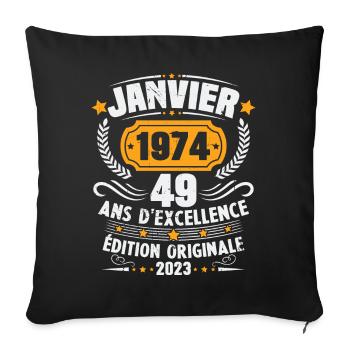 Cadeau D'anniversaire 49 Ans Janvier 1974 Vintage - Housse de coussin décorative 45 x 45 cm - noir - Devant