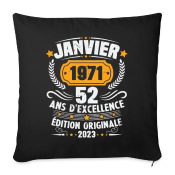 Cadeau D'anniversaire 52 Ans Janvier 1971 Vintage - Housse de coussin décorative 45 x 45 cm - noir - Devant