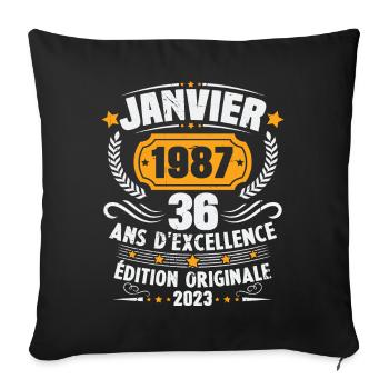 Cadeau D'anniversaire 36 Ans Janvier 1987 Vintage - Housse de coussin décorative 45 x 45 cm - noir - Devant