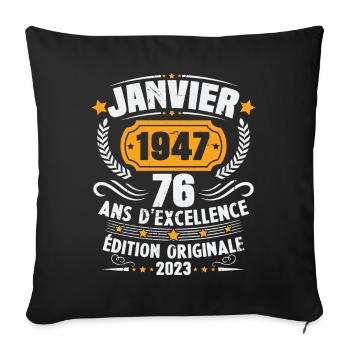 Cadeau D'anniversaire 76 Ans Janvier 1947 Vintage - Housse de coussin décorative 45 x 45 cm - noir - Devant