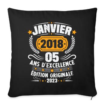 Cadeau D'anniversaire 5 Ans Janvier 2018 Vintage - Housse de coussin décorative 45 x 45 cm - noir - Devant