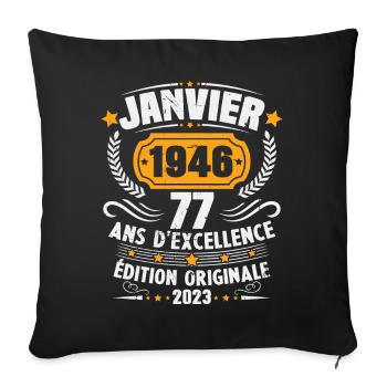 Birthday Gift 77 Years January 1946 Vintage - Sofa pillowcase 17,3'' x 17,3'' (45 x 45 cm) - black - Front