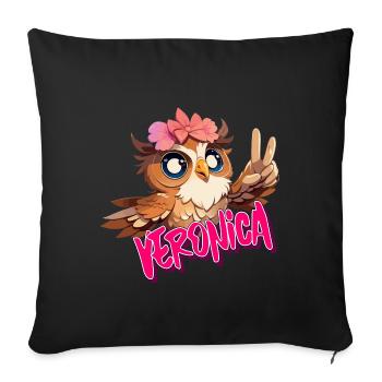 VERONICA - Beau nom de fille avec un hibou mignon - Housse de coussin décorative 45 x 45 cm - noir - Devant
