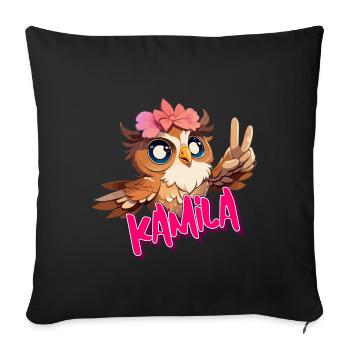 KAMILA - Beau nom de fille avec un hibou mignon - Housse de coussin décorative 45 x 45 cm - noir - Devant