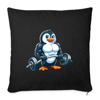 Dessin animé de bande dessinée d’haltérophilie de pingouin fort - Housse de coussin décorative 45 x 45 cm - noir - Devant