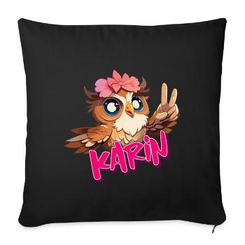 KARIN - Beautiful girl name with cute OWL - Sofa pillowcase 17,3'' x 17,3'' (45 x 45 cm) - black - Front