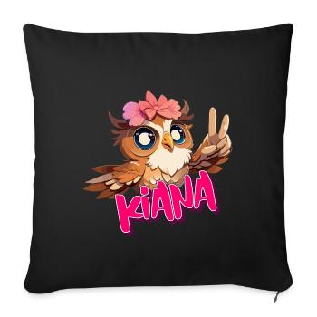 KIANA - Beau nom de fille avec un hibou mignon - Housse de coussin décorative 45 x 45 cm - noir - Devant