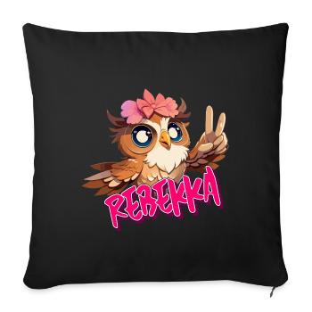 REBEKKA - Schöner Mädchen Name mit süßer EULE - Sofakissenbezug 45 x 45 cm - Schwarz - Vorne