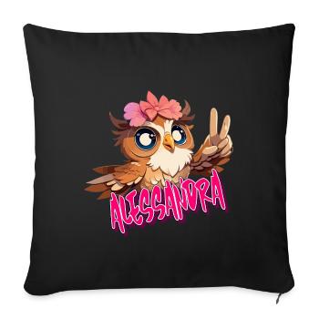ALESSANDRA - Schöner Mädchen Name mit süßer EULE - Sofakissenbezug 45 x 45 cm - Schwarz - Vorne