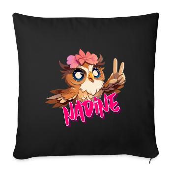 NADINE - Beau nom de fille avec hibou mignon - Housse de coussin décorative 45 x 45 cm - noir - Devant