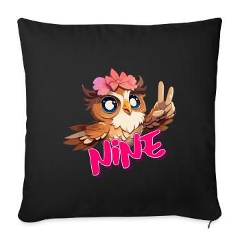 NINE - Beautiful girl name with cute OWL - Sofa pillowcase 17,3'' x 17,3'' (45 x 45 cm) - black - Front