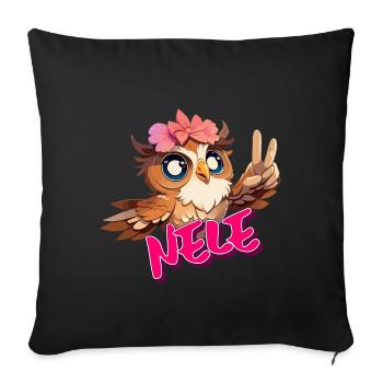 NELE - Schöner Mädchen Name mit süßer EULE - Sofakissenbezug 45 x 45 cm - Schwarz - Vorne