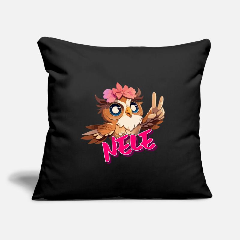 NELE - Schöner Mädchen Name mit süßer EULE Sofakissenbezug 45 x 45 cm