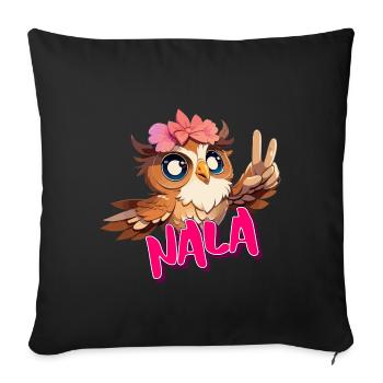 NALA - Schöner Mädchen Name mit süßer EULE - Sofakissenbezug 45 x 45 cm - Schwarz - Vorne