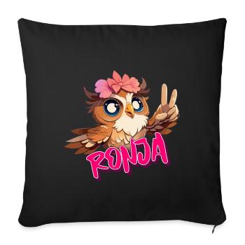 RONJA - Schöner Mädchen Name mit süßer EULE - Sofakissenbezug 45 x 45 cm - Schwarz - Vorne