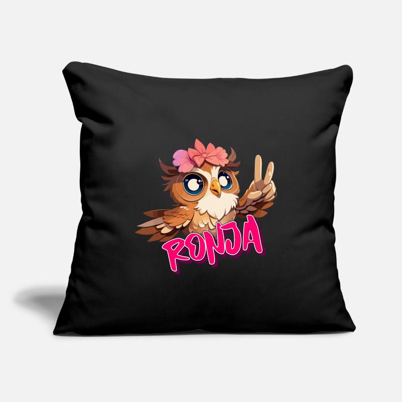 RONJA - Schöner Mädchen Name mit süßer EULE Sofakissenbezug 45 x 45 cm