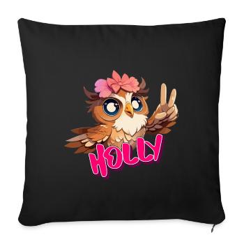 HOLLY - Beautiful Girl Name with Cute OWL - Sofa pillowcase 17,3'' x 17,3'' (45 x 45 cm) - black - Front