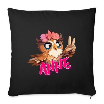 ANNA - Schöner Mädchen Name mit süßer EULE - Sofakissenbezug 45 x 45 cm - Schwarz - Vorne