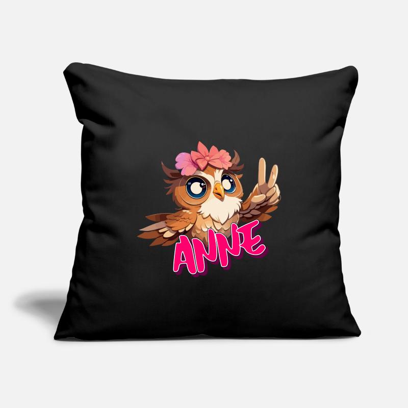 ANNA - Schöner Mädchen Name mit süßer EULE Sofakissenbezug 45 x 45 cm