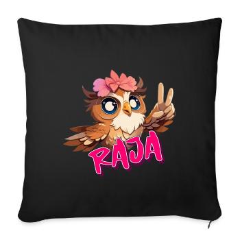 RAJA - Beau nom de fille avec hibou mignon - Housse de coussin décorative 45 x 45 cm - noir - Devant