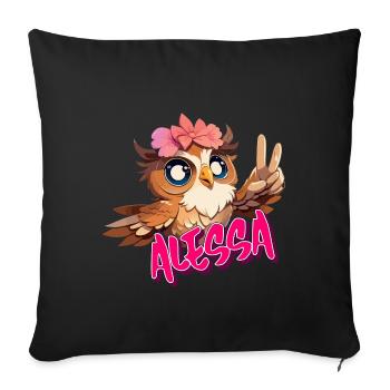 ALESSA - Beau nom de fille avec un hibou mignon - Housse de coussin décorative 45 x 45 cm - noir - Devant