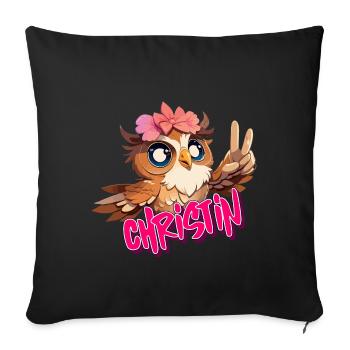 CHRISTIN - Beautiful girl name with cute OWL - Sofa pillowcase 17,3'' x 17,3'' (45 x 45 cm) - black - Front