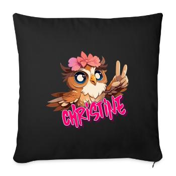 CHRISTINE - Beautiful girl name with cute OWL - Sofa pillowcase 17,3'' x 17,3'' (45 x 45 cm) - black - Front