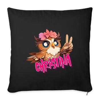 CHRISTINA - Beau nom de fille avec un hibou mignon - Housse de coussin décorative 45 x 45 cm - noir - Devant