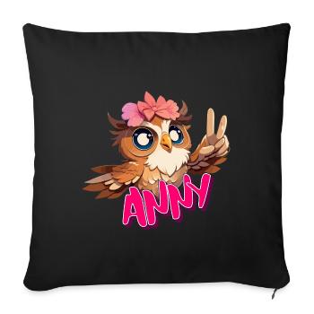 ANNY - Schöner Mädchen Name mit süßer EULE - Sofakissenbezug 45 x 45 cm - Schwarz - Vorne