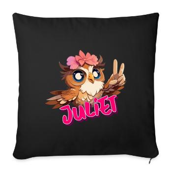 JULIET - Beautiful girl name with cute OWL - Sofa pillowcase 17,3'' x 17,3'' (45 x 45 cm) - black - Front