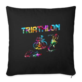 Triathlon Natation Cyclisme Course Sportif - Housse de coussin décorative 45 x 45 cm - noir - Devant