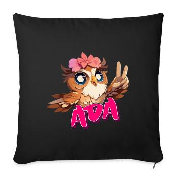 ADA - Beautiful Girl Name with Cute OWL - Sofa pillowcase 17,3'' x 17,3'' (45 x 45 cm) - black - Front