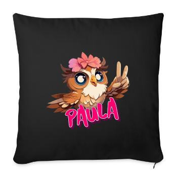 PAULA - Beau prénom de fille avec un hibou mignon - Housse de coussin décorative 45 x 45 cm - noir - Devant