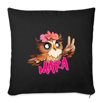 MARA - Schöner Mädchen Name mit süßer EULE - Sofakissenbezug 45 x 45 cm - Schwarz - Vorne