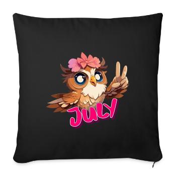 JULY - Beautiful girl name with cute OWL - Sofa pillowcase 17,3'' x 17,3'' (45 x 45 cm) - black - Front